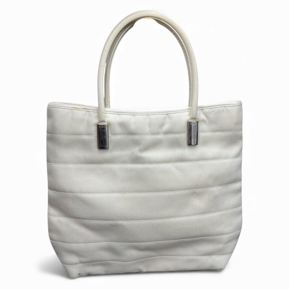 Gucci White Nylon Tote Bag with Leather Handles
